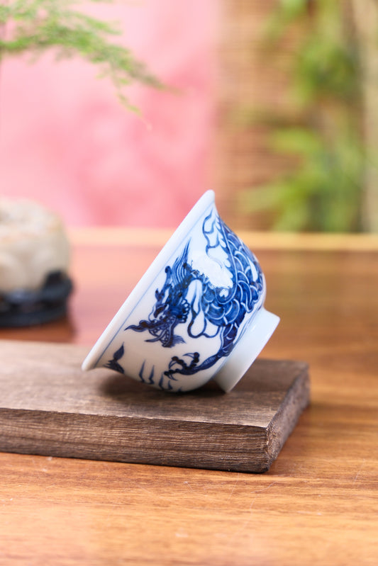 Chinese Blue and White Cup with Dragon Motif